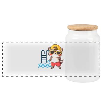 Raccoon by the pool: Fun design for summer fans - Panoramic Cookie Jar with Wooden Lid - white - Front