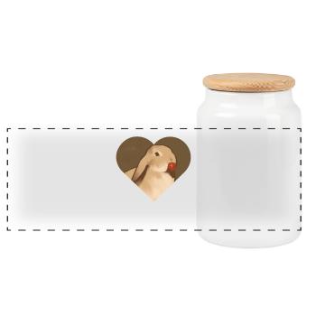 Bunny with strawberry: Cute design for fans - Panoramic Cookie Jar with Wooden Lid - white - Front