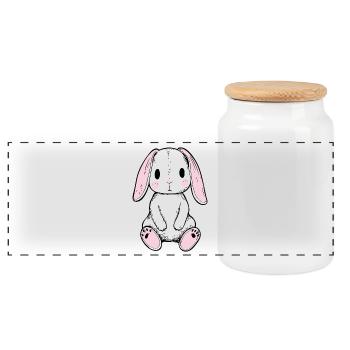 Cute Plush Bunny: Cute Design for Fans - Panoramic Cookie Jar with Wooden Lid - white - Front