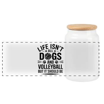 Volleyball Spruch Hunde Lustig Volleyball Geschenk - Panorama Keksdose mit Holzdeckel - Weiß - Vorne