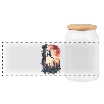 Rock climbing Alps: summit at the limit, outdoor adventure - Panoramic Cookie Jar with Wooden Lid - white - Front