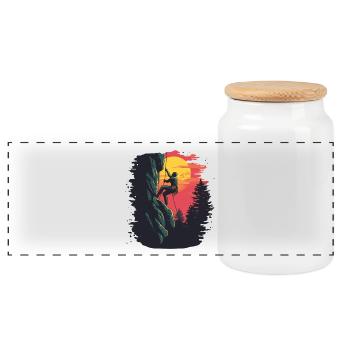 Free climbing in the Alps: Amour on the rock in the sun - Panoramic Cookie Jar with Wooden Lid - white - Front