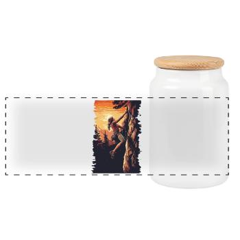 Climbing in the Alps: Amour Rock Sunset - Panoramic Cookie Jar with Wooden Lid - white - Front