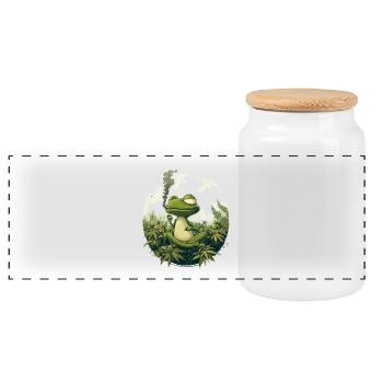 Frosch im Lotussitz mit Joint - Weed Frosch Design - Panorama Keksdose mit Holzdeckel - Weiß - Vorne
