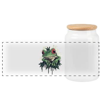 grenouille aux yeux rouges et fleur de mauvaise herbe grenouille - Boîte à biscuits avec couvercle en bois - blanc - Devant