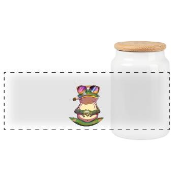 Frosch mit Sonnenbrille und Zigarre - Weed Frosch - Panorama Keksdose mit Holzdeckel - Weiß - Vorne