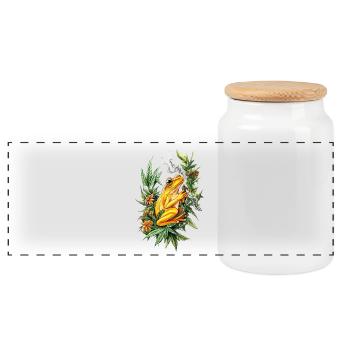 Yellow frog with joint in the jungle - Weed Frog - Panoramic Cookie Jar with Wooden Lid - white - Front