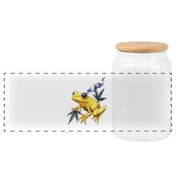 Grenouille jaune avec nuage de fumée - Weed Frog - Boîte à biscuits avec couvercle en bois - blanc - Devant