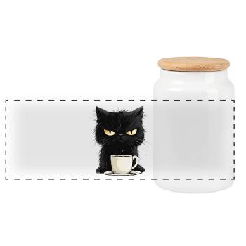 Chat méchant avec café du matin - Boîte à biscuits avec couvercle en bois - blanc - Devant