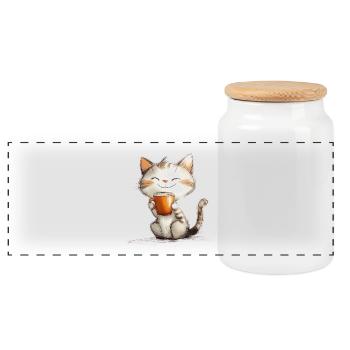 Chat heureux avec du café - Boîte à biscuits avec couvercle en bois - blanc - Devant