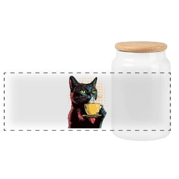 Chat Vintage avec Café - Style Pop Art - Boîte à biscuits avec couvercle en bois - blanc - Devant