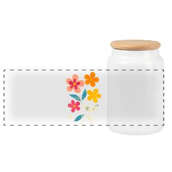 Matisse inspiriert: Retro Blumenmuster Blümchen - Panorama Keksdose mit Holzdeckel - Weiß - Vorne