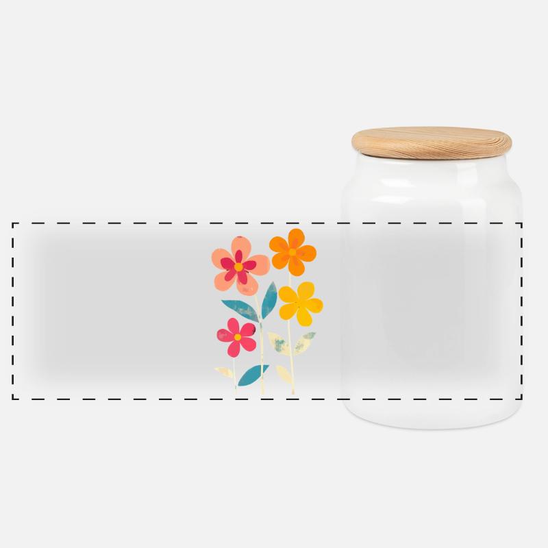 Matisse inspiriert: Retro Blumenmuster Blümchen - Panorama Keksdose mit Holzdeckel - Weiß