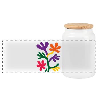 Matisse Inspires: Abstract Floral Pattern - Panoramic Cookie Jar with Wooden Lid - white - Front