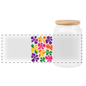 Matisse Inspired: Abstract Retro Floral Pattern - Panoramic Cookie Jar with Wooden Lid - white - Front