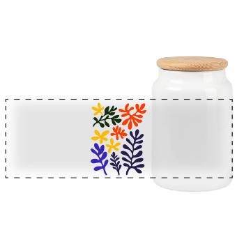 Matisse Inspires: Abstract Plant Pattern Colorful - Panoramic Cookie Jar with Wooden Lid - white - Front