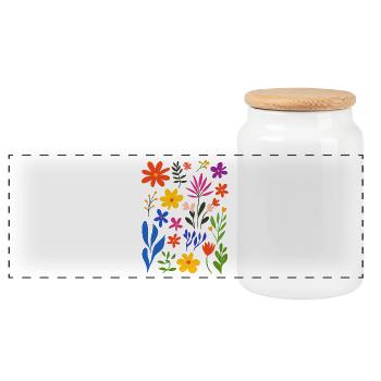 Matisse inspires: Cheerful floral pattern colorful - Panoramic Cookie Jar with Wooden Lid - white - Front