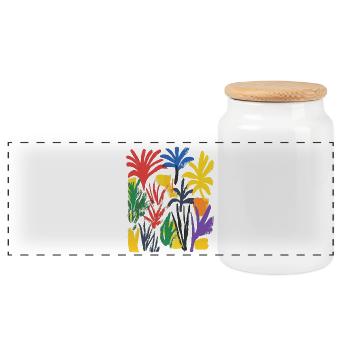 Matisse Inspires: Abstract Palm Tree Pattern Colorful - Panoramic Cookie Jar with Wooden Lid - white - Front