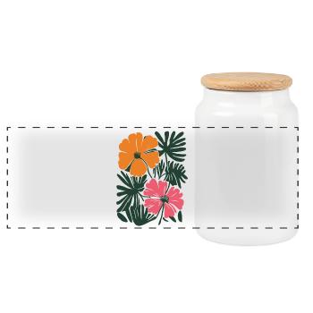 Matisse inspiriert: Florales Muster in Orange Pink - Panorama Keksdose mit Holzdeckel - Weiß - Vorne
