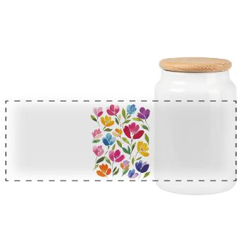 Matisse inspiriert: Bunte Blumen Aquarell Retro - Panorama Keksdose mit Holzdeckel - Weiß - Vorne