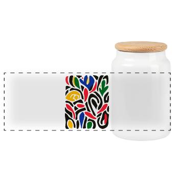 Matisse Inspires: Abstract Floral Pattern Colorful - Panoramic Cookie Jar with Wooden Lid - white - Front
