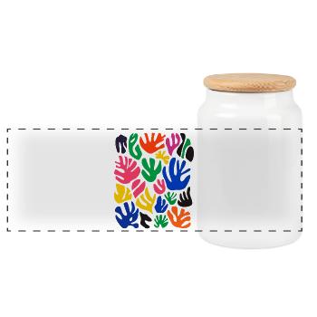 Matisse Inspires: Abstract Floral Pattern Colorful - Panoramic Cookie Jar with Wooden Lid - white - Front