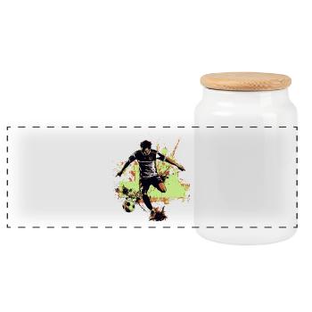 Fußballer in Aktion - Farbklecks Design Sportler - Panorama Keksdose mit Holzdeckel - Weiß - Vorne