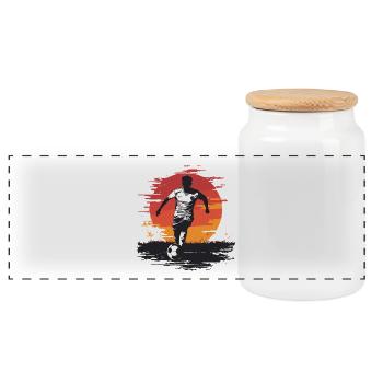 Footballer Silhouette - Sunset Design - Panoramic Cookie Jar with Wooden Lid - white - Front