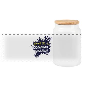 Goddammit Nomura – Japanese and Ink - Panoramic Cookie Jar with Wooden Lid - white - Front