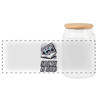 Silence Is Loud – Radio screams into a pillow - Panoramic Cookie Jar with Wooden Lid - white - Front
