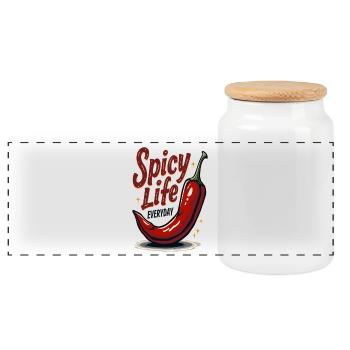 Spicy Life – Chili Vibes pour tous les jours - Boîte à biscuits avec couvercle en bois - blanc - Devant