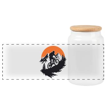 Aventure en VTT dans la nature - Boîte à biscuits avec couvercle en bois - blanc - Devant