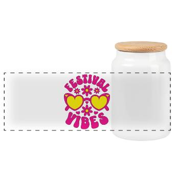 Festival Vibes - Panoramic Cookie Jar with Wooden Lid - white - Front