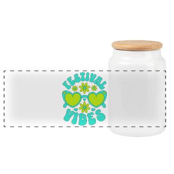 Festival Vibes - Panoramic Cookie Jar with Wooden Lid - white - Front