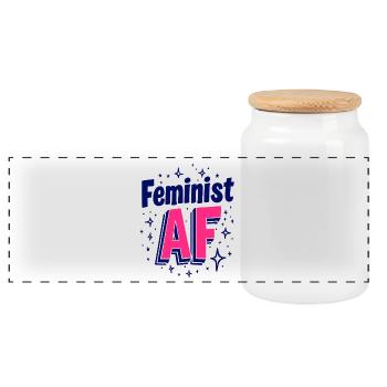 Feminist AF Statement Spruch Sprüche - Panorama Keksdose mit Holzdeckel - Weiß - Vorne