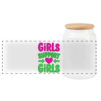 Girls Support Girls Friendship - Panoramic Cookie Jar with Wooden Lid - white - Front