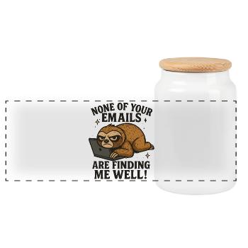 Paresseux émail bureau drôle - Boîte à biscuits avec couvercle en bois - blanc - Devant