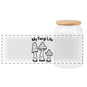 My Fungi Life - Funny Mushrooms - Panoramic Cookie Jar with Wooden Lid - white - Front