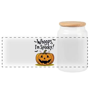 Whoops, I'm Spooky Halloween-Kürbis - Panorama Keksdose mit Holzdeckel - Weiß - Vorne