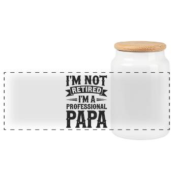 I'm Not Retired Papa Statement - Panoramic Cookie Jar with Wooden Lid - white - Front