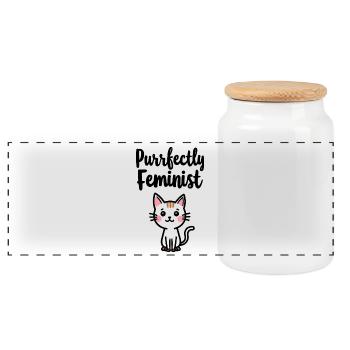Purrfectly Feminist Katzen Spruch - Panorama Keksdose mit Holzdeckel - Weiß - Vorne
