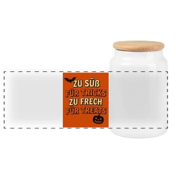 Dicton d’Halloween avec citrouille et chauve-souris - Boîte à biscuits avec couvercle en bois - blanc - Devant