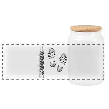 Motif de piste et d’empreinte - Boîte à biscuits avec couvercle en bois - blanc - Devant