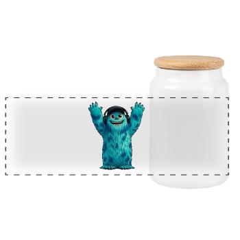 Monster Fluffonster® - DJ Fluffo - Mains en l’air - Boîte à biscuits avec couvercle en bois - blanc - Devant