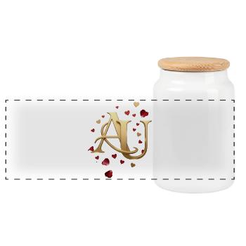 Goldenes AU Monogramm mit Herzen - Panorama Keksdose mit Holzdeckel - Weiß - Vorne