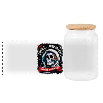 Liebe?.. Anti-Valentinstag-Astronaut Sugar Skull. - Panorama Keksdose mit Holzdeckel - Weiß - Vorne