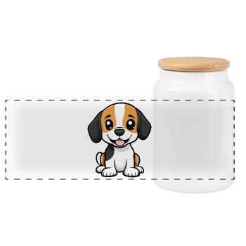 Beagle Hund Niedlich - Panorama Keksdose mit Holzdeckel - Weiß - Vorne