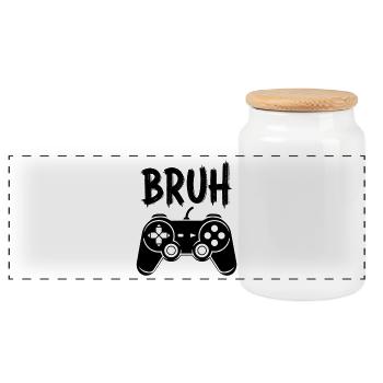 Bruh Gamepad Motif Gamer Gaming Gaming Gamer - Panoramic Cookie Jar with Wooden Lid - white - Front