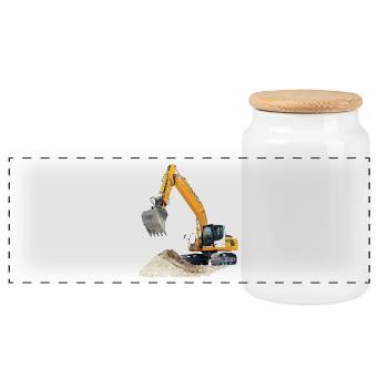 Excavator - Panoramic Cookie Jar with Wooden Lid - white - Front
