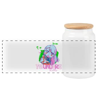 Tsundere - Panoramic Cookie Jar with Wooden Lid - white - Front